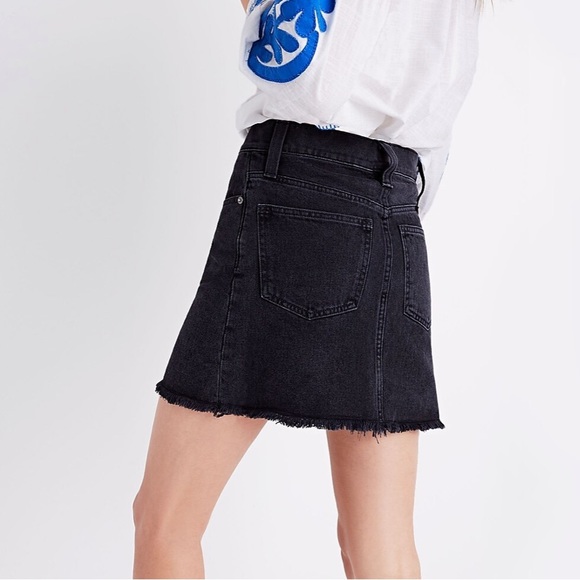 McCarren Raw-Hem Jean Skirt in Washed Black - Picture 2 of 8